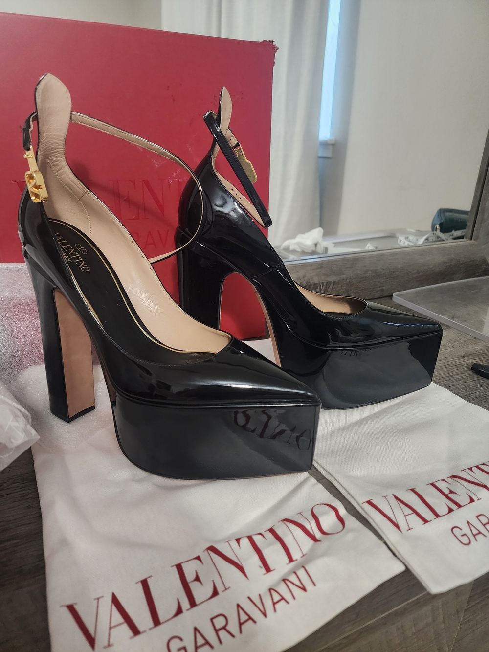 Valentino Black Patent Leather Platform Heels